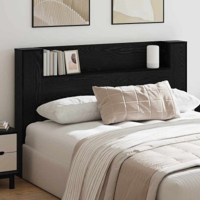 vidaXL Tablă de pat cu sertar cu raft Stejar negru Lemn compozit 879632 foto
