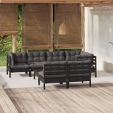Cumpara ieftin Set mobilier de grădină cu perne 8 piese negru lemn masiv pin