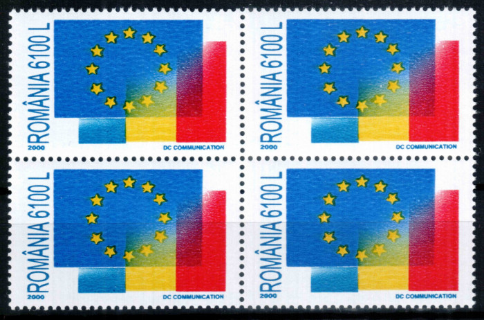 Romania 2000, LP 1501, Romania in Uniunea Europeana UE, seria in bloc de 4, MNH!