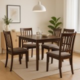 Set masa living si bucatarie Bali, MDF Furniruit, 112x72x74 cm si 4 scaune Hudson, lemn masiv, tapiterie stofa,100 kg, nuc