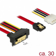 Cablu de date + alimentare SATA 22 pini 6 Gb/s cu clips la Molex 4 pini + SATA 7 pini unghi jos/drept 30cm, Delock 85231