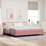 Pat cu arcuri cu saltea cu headboard Roz 200 x 200 cm Catifea
