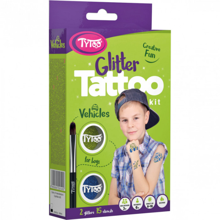 Set tatuaje temporare cu sclipici Vehicles Tytoo