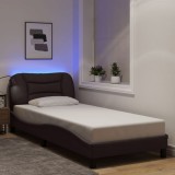 VidaXL Cadru de pat cu lumini LED, maro &icirc;nchis, 90x190 cm, textil