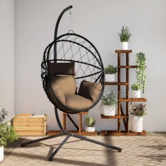 Scaun suspendat tip ou, cu suport, taupe, ratan si otel GartenMobel Dekor foto
