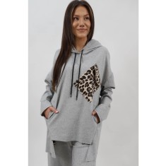 BLUZA SPORT OVERSIZE CU GLUGA SI BUZUNARE DAHNA TALIE UNICA Gri