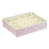 Organizator Sertare Textil, 16 Compartimente, Roz cu Buline, 35x30x9cm