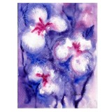 E37. Tablou Flori pe fond violet, 2022, acuarela format mic, neinramata, 18x24cm, Abstract, Suprarealism, RavariuArt