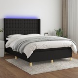 VidaXL Pat cu arcuri, saltea și LED, negru, 140x190 cm, textil 3139191