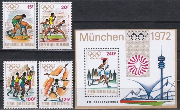 Senegal 1972 - Jocurile Olimpice - Munchen, Serie + Colita, MNH