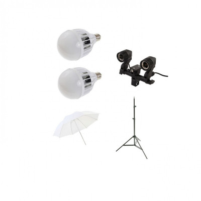 Starter kit lumina continua foto-video umbrela de difuzie si 2x bec LED 48W 6500K foto