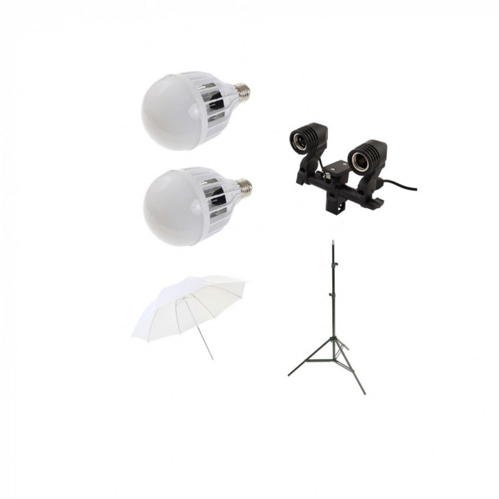 Starter kit lumina continua foto-video umbrela de difuzie si 2x bec LED 48W 6500K