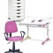 Set birou ergonomic HM Collorido inaltime reglabila, unghi inclinare ajustabil, cu scaun HM Darian Bis roz, stofa, 80 kg si dulapior rulant HM Simon 2