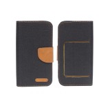 Husa textil Canvas pentru telefon 5 inci, dimensiuni interioare 145 x 75 mm, neagra-maro