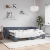 vidaXL Pat de zi cu extensie și saltele gri &icirc;nchis 80x200 cm catifea