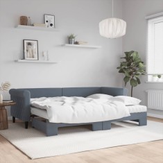 vidaXL Pat de zi cu extensie și saltele gri &icirc;nchis 80x200 cm catifea 3197789
