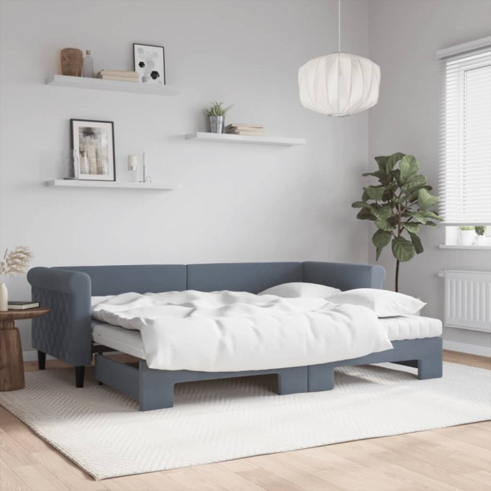 vidaXL Pat de zi cu extensie și saltele gri &icirc;nchis 80x200 cm catifea 3197789