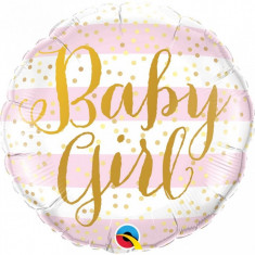 Balon botez Baby Girl Pink Stripes din folie metalizata 43cm foto