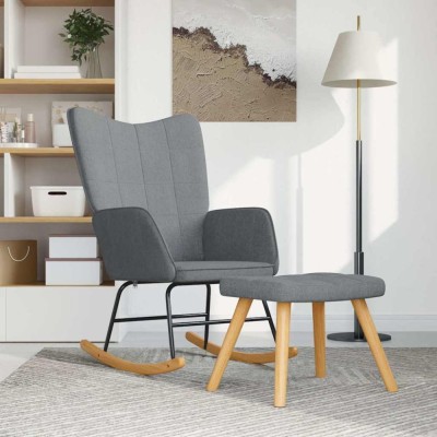 vidaXL Scaun balansoar cu taburet, gri deschis, textil foto