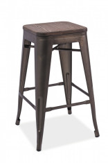 Scaun de bar din metal, cu sezut de lemn Long II Dark Walnut / Graphite, l31xA31xH76 cm foto