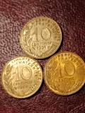 Lot 3 monede Franta: 10 centimes 1990 + 1991 + 1992, stare UNC + Luciu [poze]. Discount conform descriere [10 - 20 %. Vezi descrierea.].