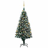 Brad Crăciun artificial pre-iluminat globuri/conuri pin, 180 cm