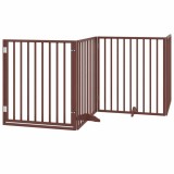 Cumpara ieftin Poarta de acces pentru caini cu usa pliabila, 4 panouri, maro, 320 cm, lemn de plop