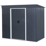 Casuta/magazie/sopron de gradina pentru depozitare unelte, cu structura baza inclusa, metal, gri antracit, 217x110x174 cm, Strend Pro GartenVIP DiyLin
