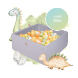 Meowbaby&reg; - Piscina uscata cu 300 de bile (alb, portocaliu, verde deschis si galben pastel) MeowBaby , Dino, 90x90x40 cm, Gri
