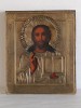 Icoana pe lemn ferecata, Isus Pantocrator, sec 19, doc aut. exp 27x22,7cm