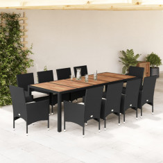 vidaXL Set mobilier grădină perne 11 piese negru poliratan/lemn acacia