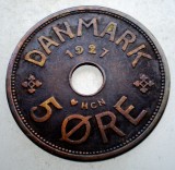 Moneda 5 Ore Danemarca 1927 Christian X Bronz KM# 828.1
