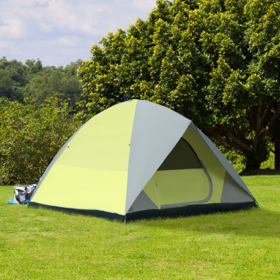 Outsunny Cort de Camping pentru 3-4 Persoane, Cort Impermeabil și Rezistent la UV, 3x3x1.8m, Galben și Gri foto