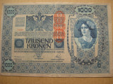 B289-I-Bancnota 1000 koroane Austro-Ungaria 1902 stampila speciala.