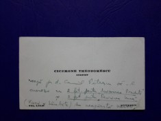 Autografe:Cicerone Theodorescu catre Camil Petrescu - Carte de vizita , olograf
