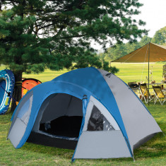 Outsunny Cort pentru Camping 4 Persoane cu Buzunare de Depozitare si Carlig pentru Lampa, din Poliester si Fibra de Sticla, 3x2.50x1.30 m, Albastru