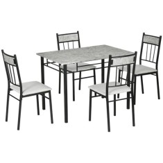 Masa pentru sufragerie/bucatarie + 4 scaune, MDF, metal, gri si negru, 107x70x75.5 cm GartenVIP DiyLine