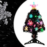 Pom de Crăciun cu LED fulgi de zăpadă, negru 64 cm fibră optică