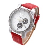 Ceas WOMAGE Fashion Dama Cu Strasuri, Quartz ,Curea Piele- 1, Analog, Casual, Piele - imitatie