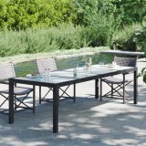 vidaXL Masă grădină negru 250x100x75 cm sticlă securizată &amp; poliratan