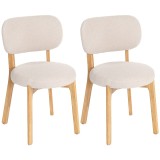 HOMCOM Set de 2 scaune pentru sufragerie, scaune de bucătărie tapițate, picioare din lemn de hevea, 46,5 x 52 x 80 cm, crem | Aosom Romania