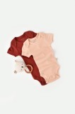 Set 2 body-uri bebe unisex din bumbac organic si modal - Caramiziu Somon, BabyCosy (Marime: 0-3 Luni)