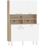 HOMCOM Dulap &Icirc;nalt de Bucătărie cu 6 Uși și Sertar Mare Rafturi Blat Generos pentru Cuptor cu Microunde 120x40x175 cm Alb | Aosom Romania