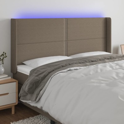 vidaXL Tăblie de pat cu LED, gri taupe, 183x16x118/128 cm, textil 3123926 foto