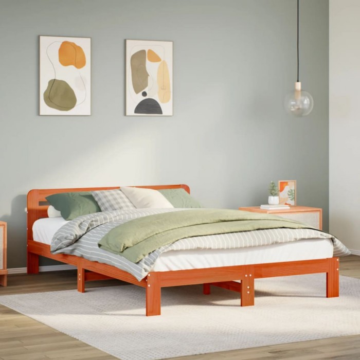 vidaXL Cadru pat fără saltea, maro ceruit, 140x190 cm, lemn masiv pin 855578