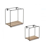 Set 2 rafturi suspendate decorative din MDF cu cadru metalic 2 marimi patrate