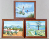 Primavara romantica - 3 tablouri originale picturi in ulei pe carton, inramate, Natura, Impresionism