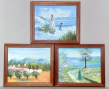 Set 3 Tablouri Ulei Originale, Impresionism, Inramate, 27.5x23.5cm - Picturi Pe Carton, Primavara Romantica