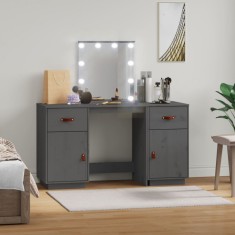 vidaXL Set de masa de toaleta cu LED, gri, lemn masiv de pin foto