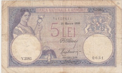 ROMANIA 5 LEI 1920 F foto